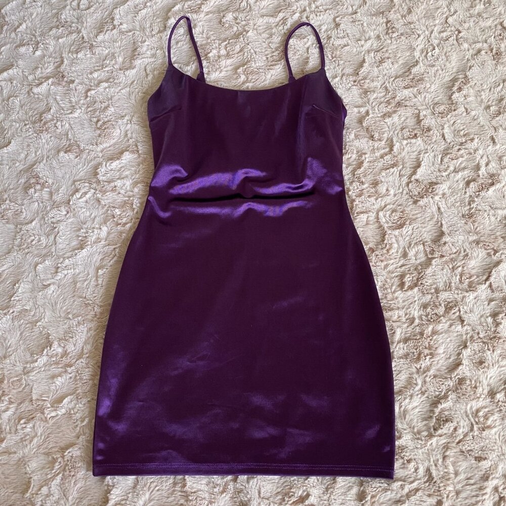 Windsor Womens Small Satin Mini Dress Purple Bodycon Spaghetti Strap